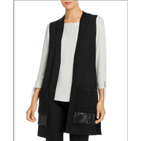 Kobi Halperin NWOT Beaded Ashton Vest Cardigan S Black Wool Blend Sweater Goth - Picture 1 of 8
